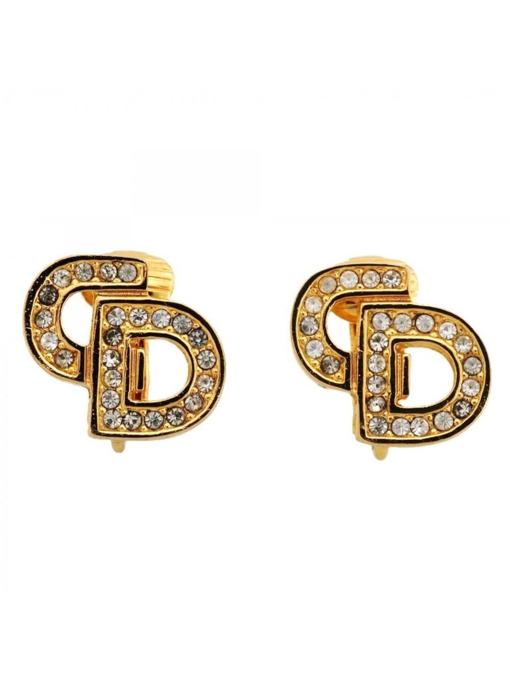 Dior Earrings CD Logo Gold Plated Rhinestone
